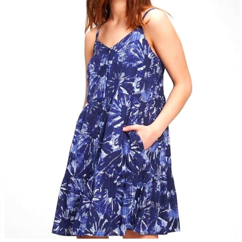 Blue Button-Front Tiered Dress by GAP